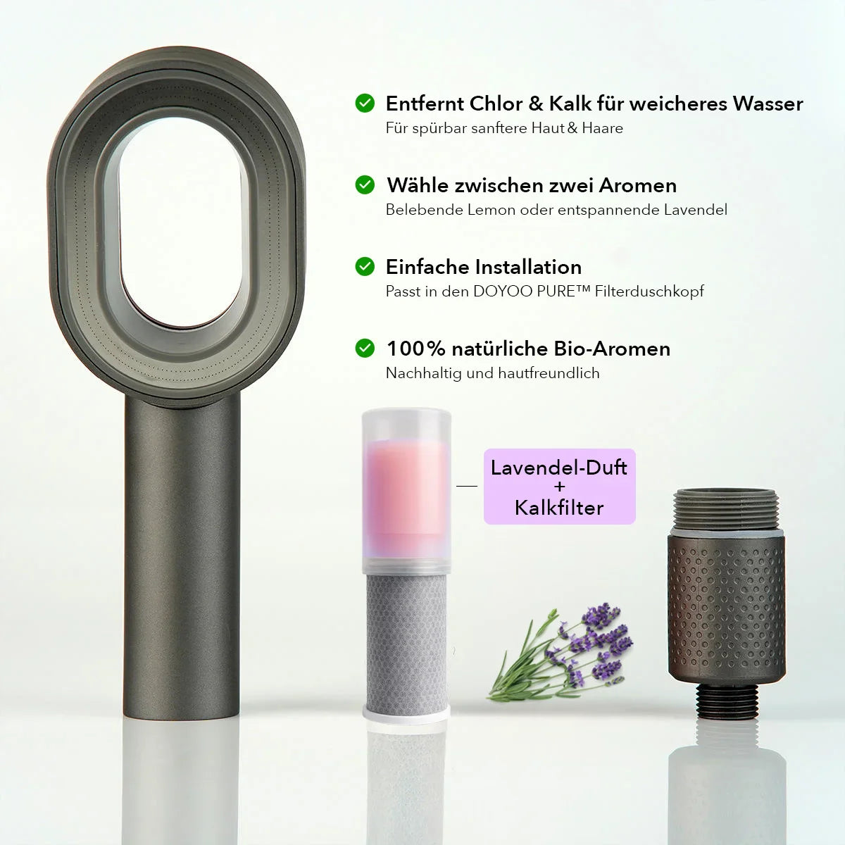 High End Aroma + Vitamin C + Kalk- und Aktivkohlefilter - Rholy Pure Skin Filterduschkopf